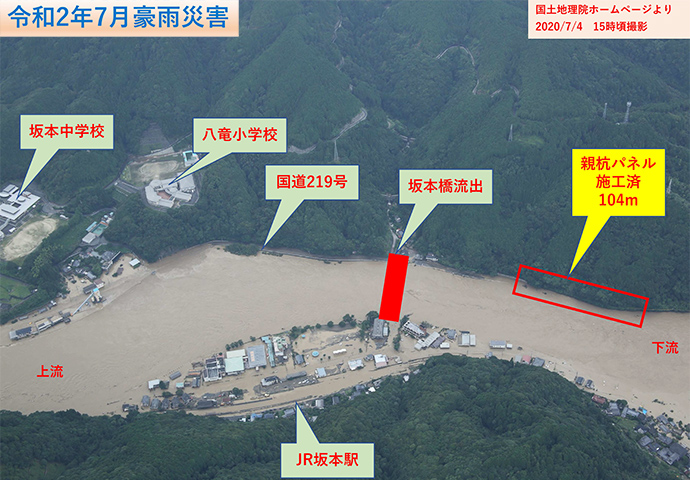 令和2年7月豪雨災害 親杭パネル施工済104m